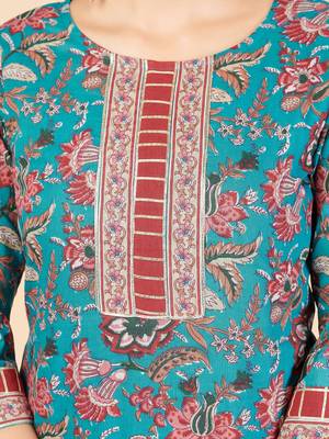 Vbuyz Women's Teal Gota Patti Work Cotton Straight Stitched Kurta 7