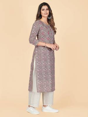 Vbuyz Women's Grey Gota Patti Work Cotton Straight Stitched Kurta 3