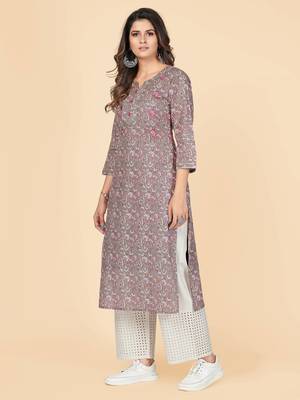 Vbuyz Women's Grey Gota Patti Work Cotton Straight Stitched Kurta 4