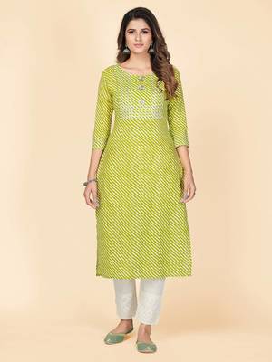 Vbuyz Women's Parrot Green Gota Patti Work Cotton Straight Stitched Kurta 1