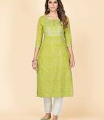 Vbuyz Women's Parrot Green Gota Patti Work Cotton Straight Stitched Kurta