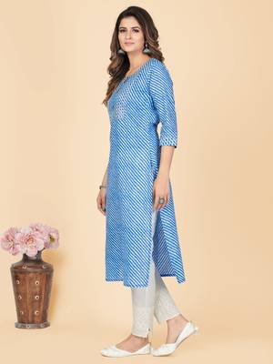 Vbuyz Women's Sky Blue Gota Patti Work Cotton Straight Stitched Kurta 5