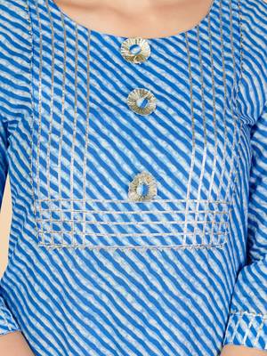 Vbuyz Women's Sky Blue Gota Patti Work Cotton Straight Stitched Kurta 7