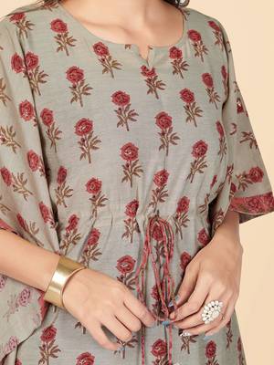 Vbuyz Women's Coral Printed Chanderi Stitched Kaftan Kurta With Pant 7