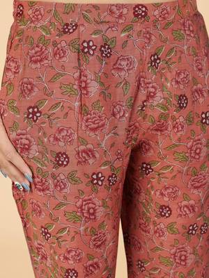 Vbuyz Women's Coral Printed Chanderi Stitched Kaftan Kurta With Pant 8