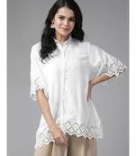 Ada Cotton white embroidered chikankari short sleeve stitched Women short kurti - A911119