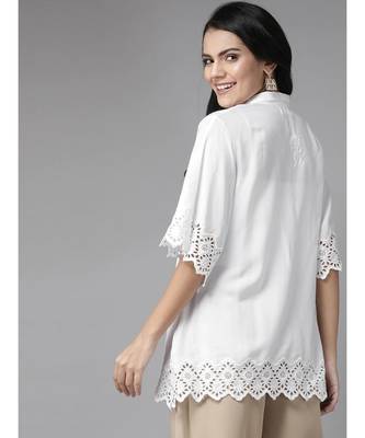Ada Cotton white embroidered chikankari short sleeve stitched Women short kurti - A911119 2