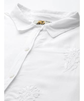 Ada Cotton white embroidered chikankari short sleeve stitched Women short kurti - A911119 5
