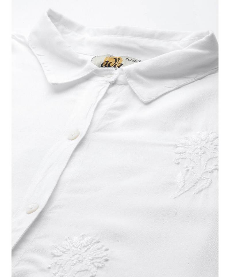 Ada Cotton white embroidered chikankari short sleeve stitched Women short kurti - A911119