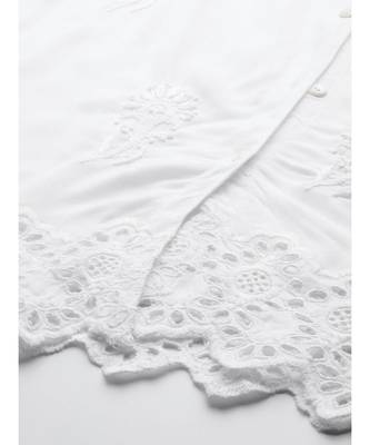Ada Cotton white embroidered chikankari short sleeve stitched Women short kurti - A911119 6