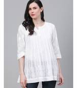 Cotton White Embroidered Chikankari Quarter Sleeve Stitched  Women Short Kurti