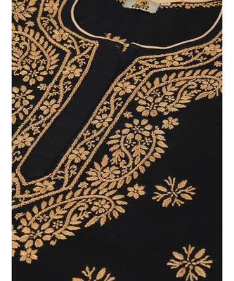 Ada Handmade Black Cotton Lucknowi Chikankari quarter sleeve stitched Indian Women short Kurti - A250295 5