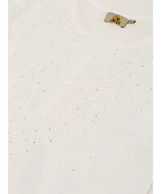 Ada Cotton white embroidered chikankari quarter sleeve stitched  Women short Kurti - A100594 5