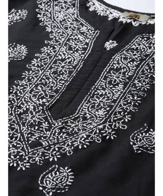 Cotton Black Hand Embroidered Chikankari Quarter Sleeve Stitched Women Short Kurti 5
