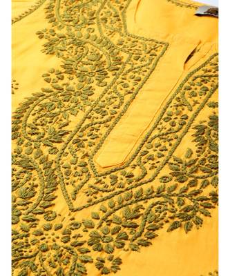 Ada Cotton yellow embroidered chikankari quarter sleeve stitched Women short Kurti - A250458 5