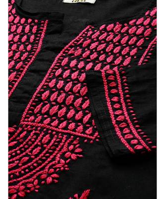 Hand Embroidered Black & Magenta Cotton Chikankari Quarter Sleeve Stitched Women Short Kurti 4