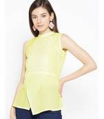 Ada Cotton lemon embroidered chikankari sleeveless stitched Women short Kurti - A100075