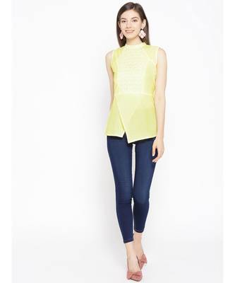 Ada Cotton lemon embroidered chikankari sleeveless stitched Women short Kurti - A100075 2
