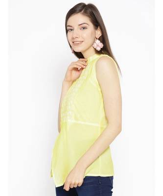 Ada Cotton lemon embroidered chikankari sleeveless stitched Women short Kurti - A100075 4