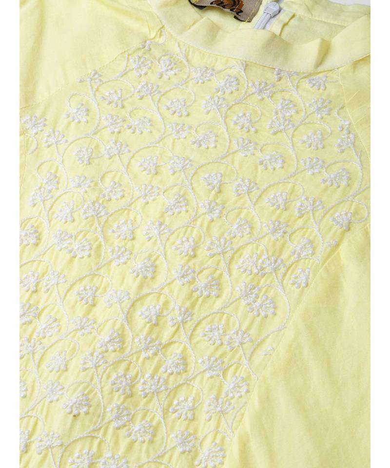 Ada Cotton lemon embroidered chikankari sleeveless stitched Women short Kurti - A100075