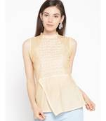 Ada Cotton cream embroidered chikankari sleeveless stitched Women short Kurti - A100076