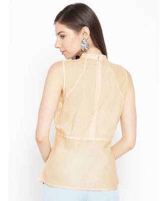 Ada Cotton cream embroidered chikankari sleeveless stitched Women short Kurti - A100076 3