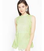 Cotton green embroidered chikankari sleeveless stitched   short kurti