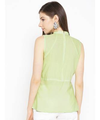 Cotton green embroidered chikankari sleeveless stitched   short kurti 3