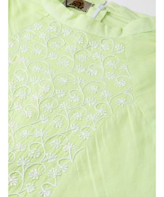 Cotton green embroidered chikankari sleeveless stitched   short kurti 5
