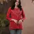 Cotton Red Embroidered Chikankari Quarter Sleeve Stitched   Short Kurti