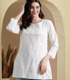 Hand Embroidered White Cotton Lucknowi Chikankari Women Kurti