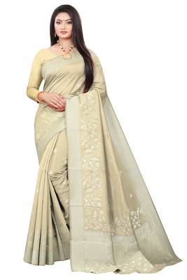 Cream art silk woven saree with blouse 1