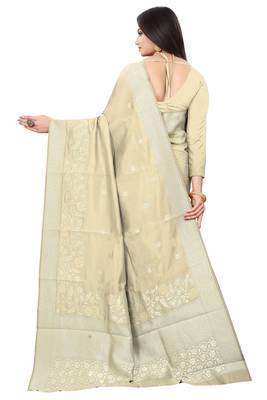 Cream art silk woven saree with blouse 2