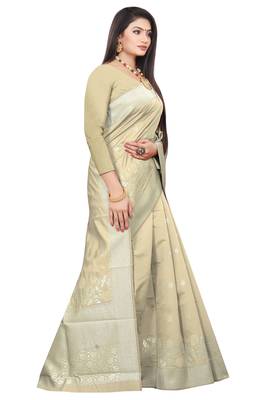 Cream art silk woven saree with blouse 3