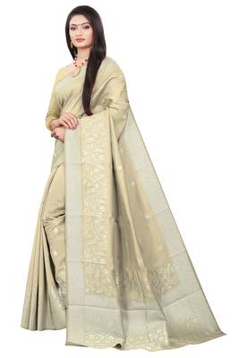 Cream art silk woven saree with blouse 4