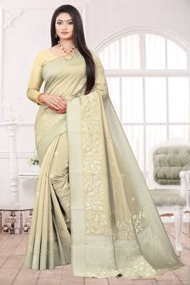 Cream art silk woven saree with blouse 6