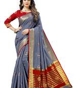 Grey woven silk blend saree with blouse