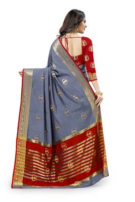 Grey woven silk blend saree with blouse 2