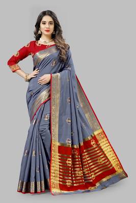 Grey woven silk blend saree with blouse 6