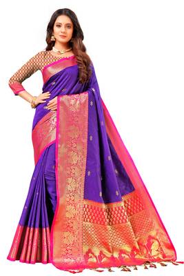 Purple woven silk blend saree with blouse 1