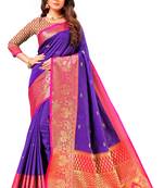 Purple woven silk blend saree with blouse