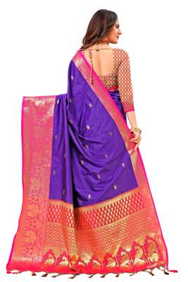 Purple woven silk blend saree with blouse 2
