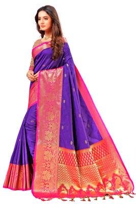Purple woven silk blend saree with blouse 4