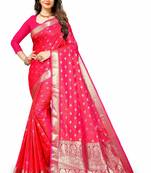 Pink woven silk blend saree with blouse
