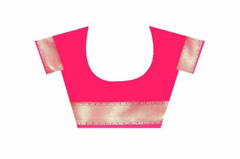 Pink woven silk blend saree with blouse 4