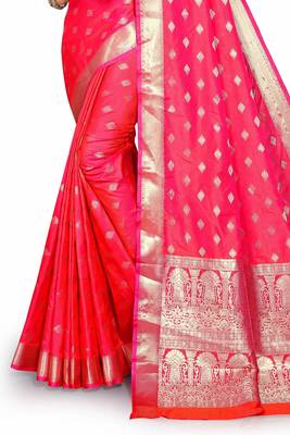 Pink woven silk blend saree with blouse 5