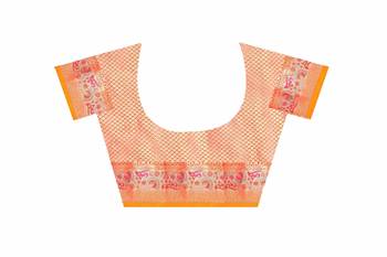 Orange woven silk blend saree with blouse 4