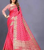 Pink woven silk blend saree with blouse