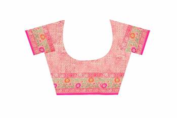 Pink woven silk blend saree with blouse 4