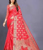 Red woven silk blend saree with blouse